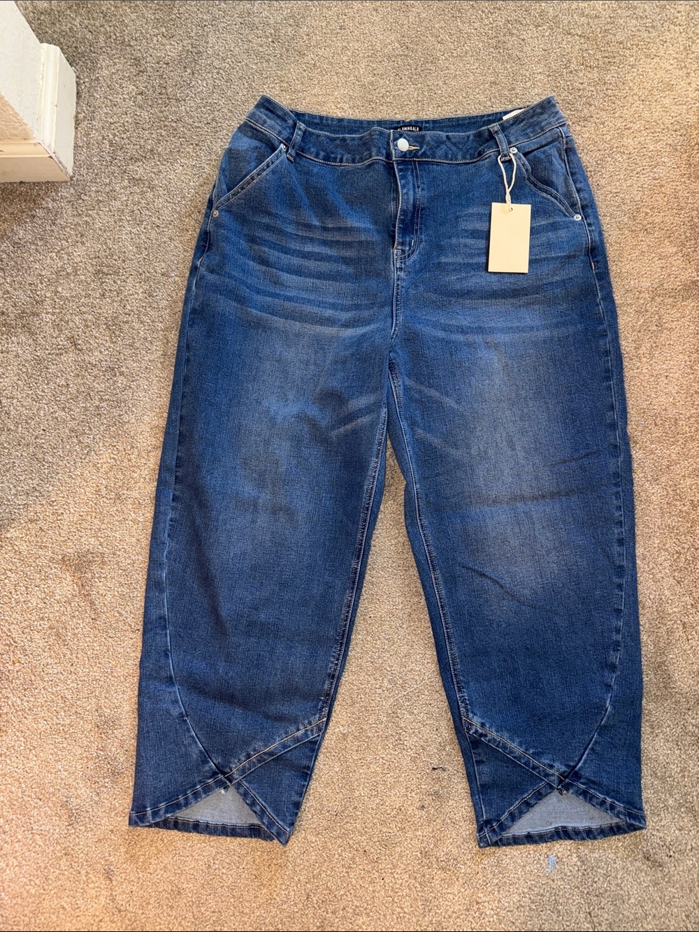 Flamingals Dark Blue Cropped Jeans with Cross-Hem Detail Size 2XL